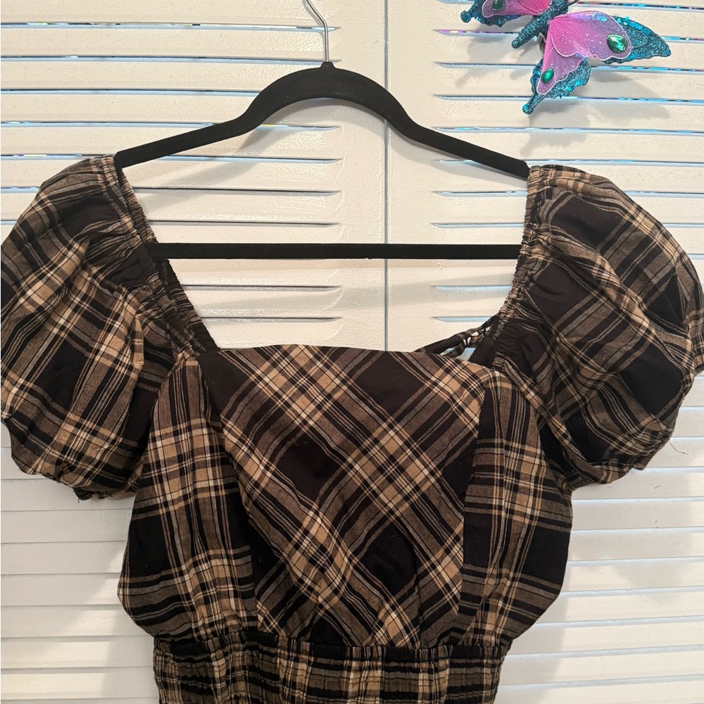 Chic Plaid Puff Sleeve Blouse